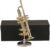 Miniature Trumpet with Stand and Case Brass Mini Musical Instrument Trumpet Replica Collectible Figurines Dollhouse Accessories Model Home Decoration Display Ornament (3.46″x0.91″)