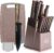 16-Piece Kitchen Knife Block Set with Cutting Board – German Stainless Steel Knives, Built-In Sharpener, Dishwasher Safe, Anti-Slip Handle – All-in-One Cutlery Set for Home/Kitchen (Pink)